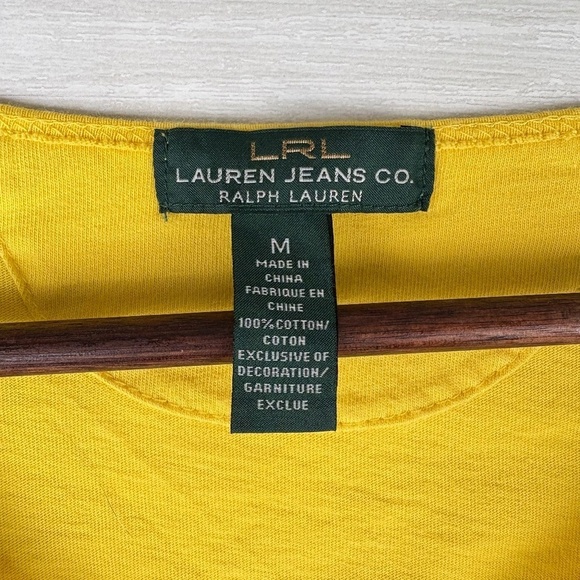 LRL Lauren Ralph Lauren Long Sleeve V-Neck Yellow Cotton Shirt Size Medium - Picture 4 of 10
